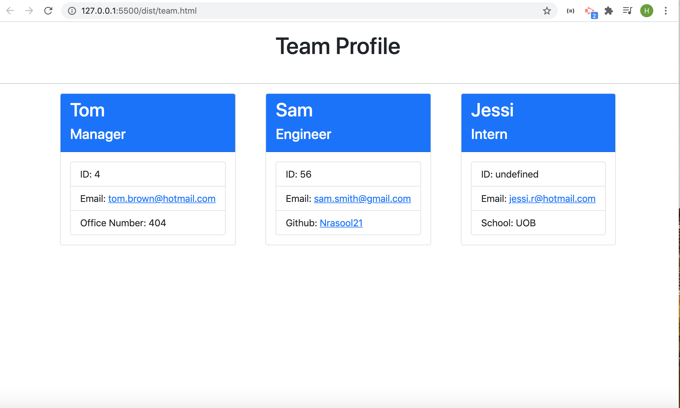 employee details cards